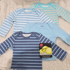 Baby Clothes-Hanes Kids Long Sleeve Striped Tees - Blue and Light Blue